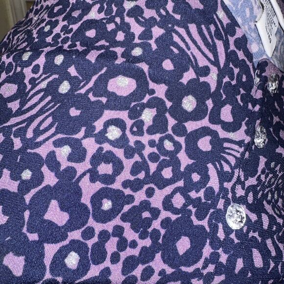 Jaclyn Smith Purple Black Floral Maxi Dress Faux Buttons Silver Sparkle Size XL - Picture 8 of 9